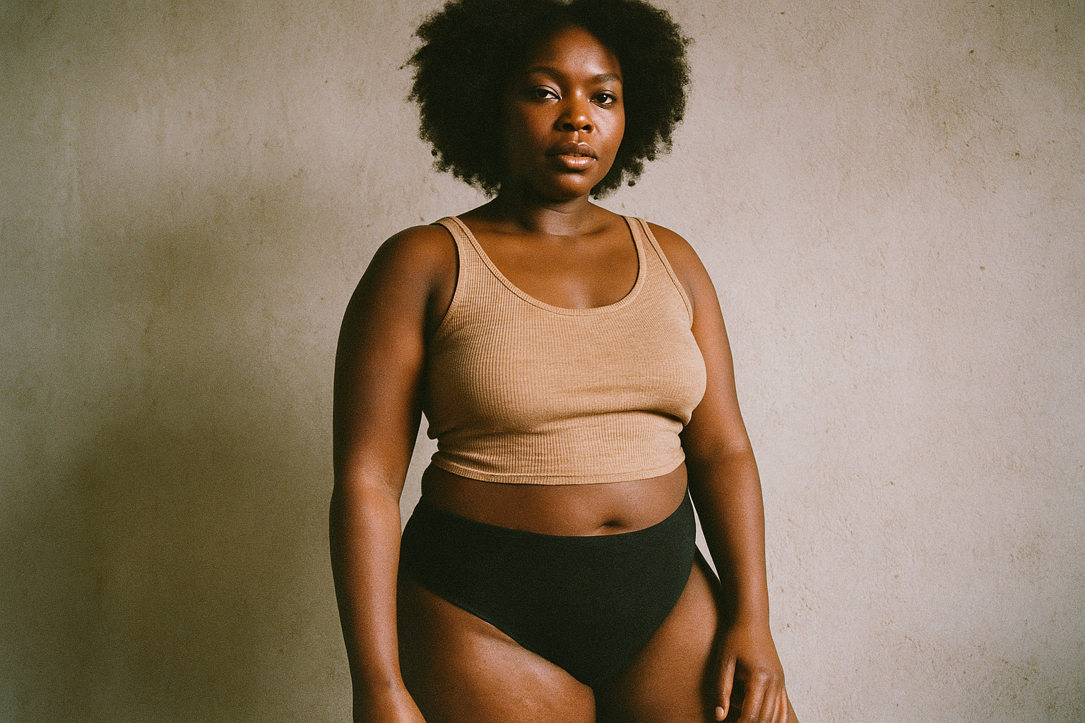 black women wearing period panties, make the photo grainy abit grainly like it was shot on film